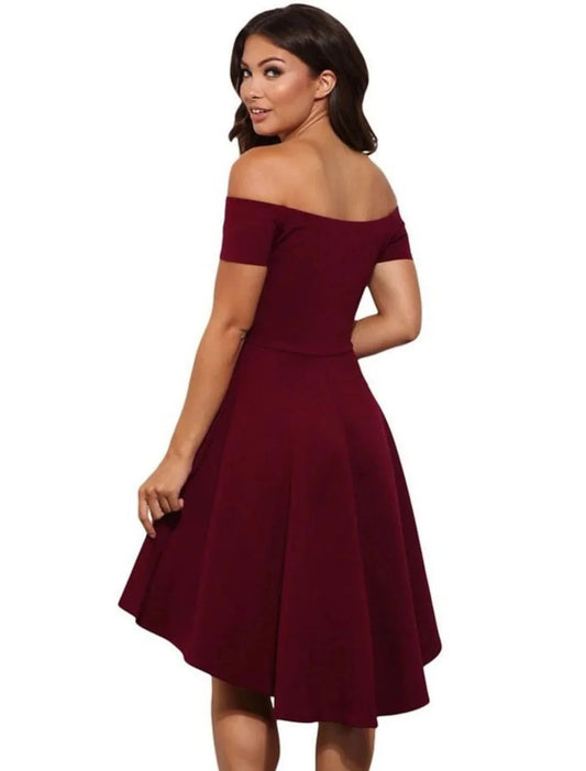 A-Line Fairy Cute Homecoming Party Dress Dress Off Shoulder Short Sleeve Short / Mini Satin with Pure Color by YiHuiw