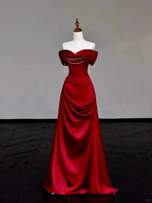 pearl beaded long satin prom dress evening dress party dress simple gentle atmospheric and unique desi Bring summer colors to enhance whiteness by YiHuiw
