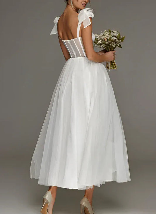 A-Line Sweetheart Midi Wedding Dress - Yihuiw by Yihuiw