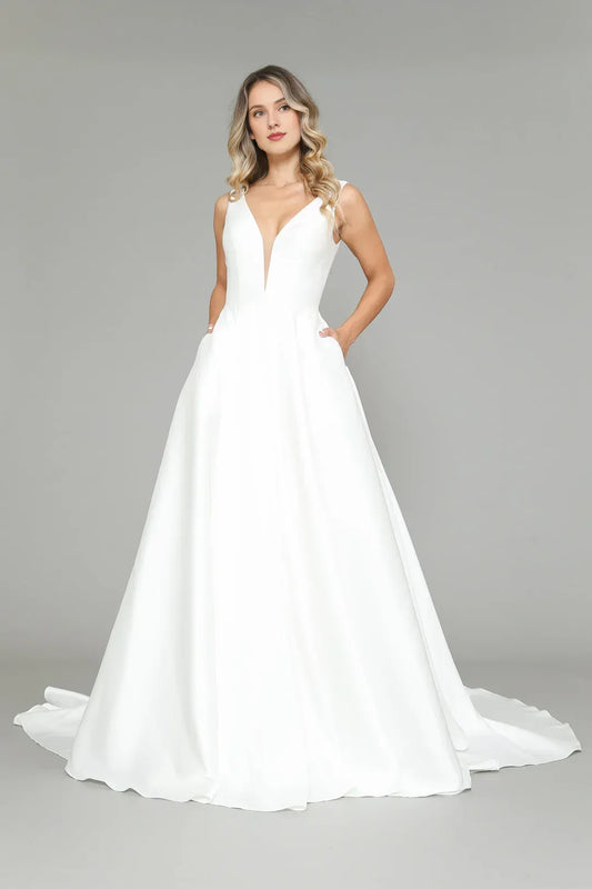 A-Line V-Neck Sleeveless Floor-Length Wedding Dress - Yihuiw by Yihuiw
