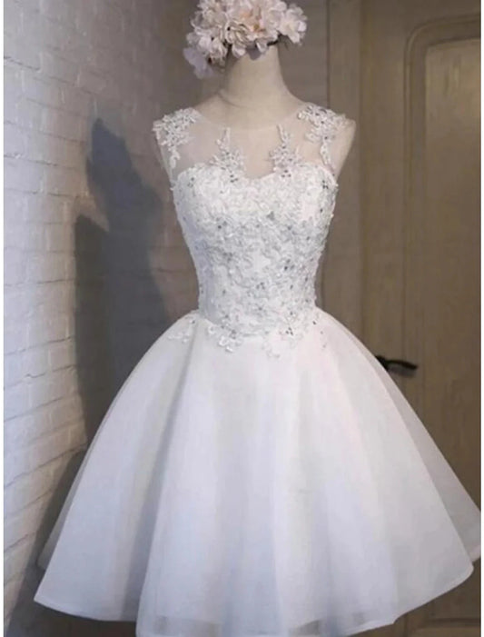 A-Line Homecoming Dresses Floral Dress Holiday Graduation Short / Mini Sleeveless Jewel Neck Tulle with Appliques by YiHuiw