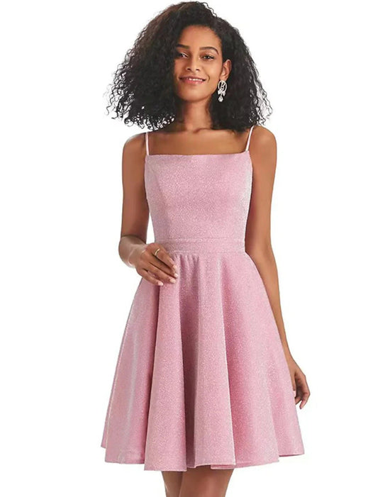 A-Line Homecoming Dresses Backless Dress Graduation Cocktail Party Short / Mini Sleeveless Spaghetti Strap Pink Dress Lurex Fabric with Sequin Strappy by YiHuiw