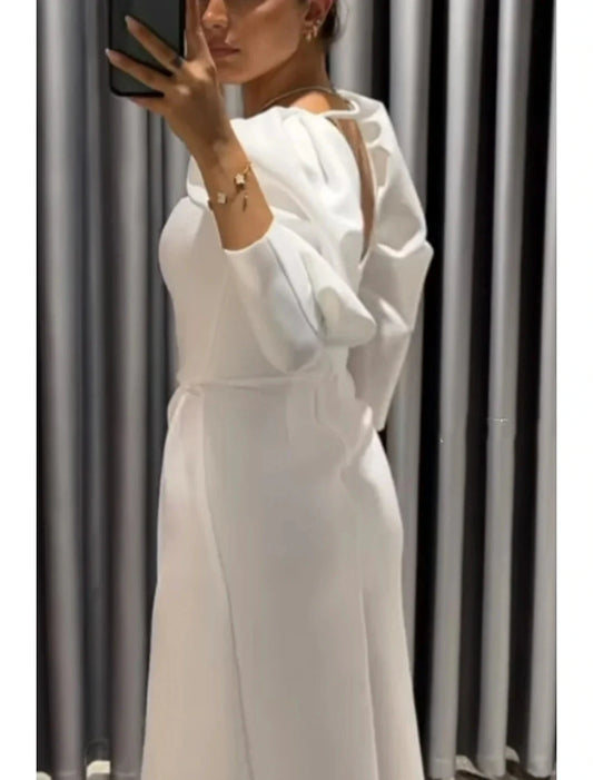 Sheath / Column Evening Gown Elegant Dress Formal Fall Asymmetrical 3/4 Length Sleeve Square Neck Fabric with Ruched Slit by YiHuiw