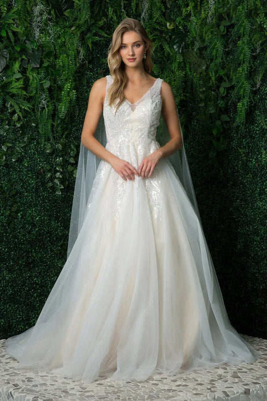 A-Line V-Neck Sleeveless Floor-Length Wedding Dress - Yihuiw by Yihuiw