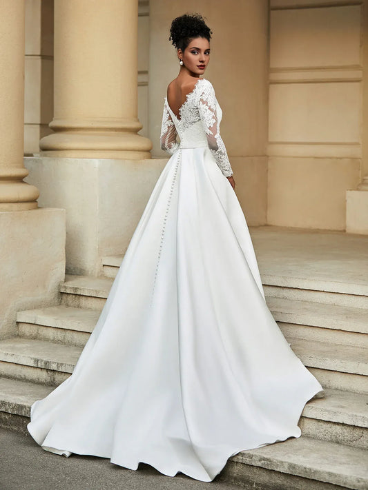 A-Line Floor-Length Wedding Dress - Yihuiw by Yihuiw
