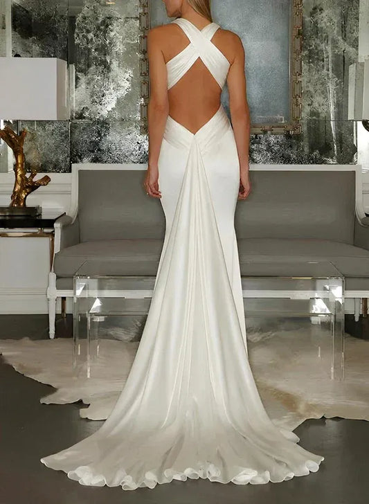 Mermaid Halter Sleeveless Floor-Length Wedding Dress - Yihuiw by Yihuiw