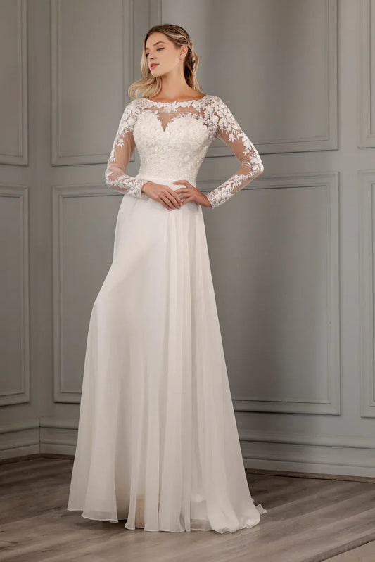 A-Line Illusion Floor-Length Wedding Dress - Yihuiw by Yihuiw
