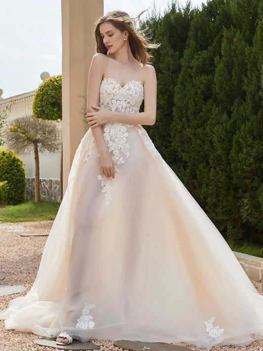 A-Line Sweetheart Floor-Length Wedding Dress - Yihuiw by Yihuiw