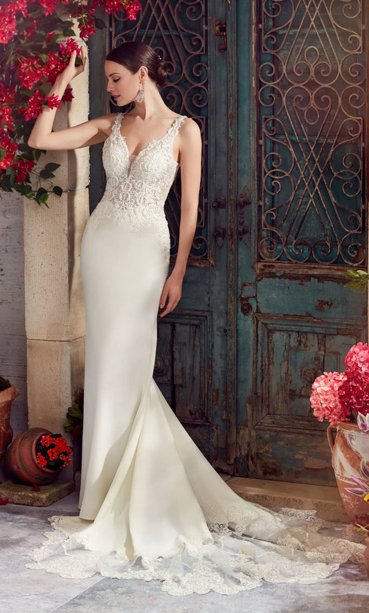 Mermaid V-Neck Lace Open Back Train Wedding Dress - Yihuiw by Yihuiw