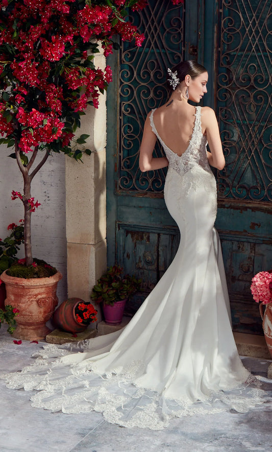 Mermaid V-Neck Lace Open Back Train Wedding Dress - Yihuiw by Yihuiw