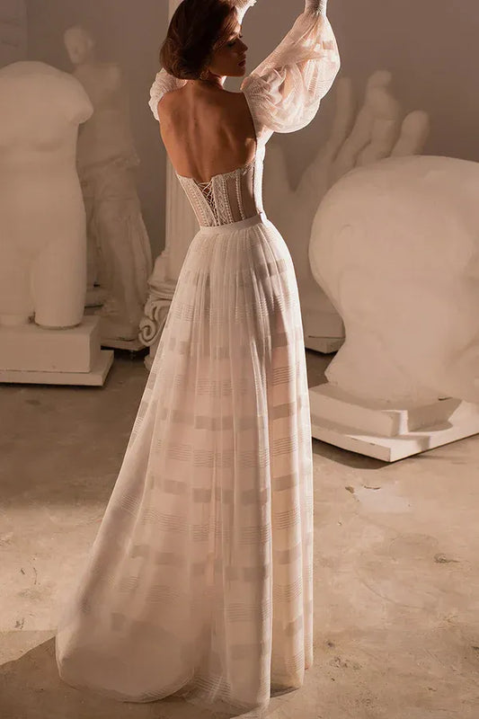 A-Line Sweetheart Floor-Length Wedding Dress - Yihuiw by Yihuiw
