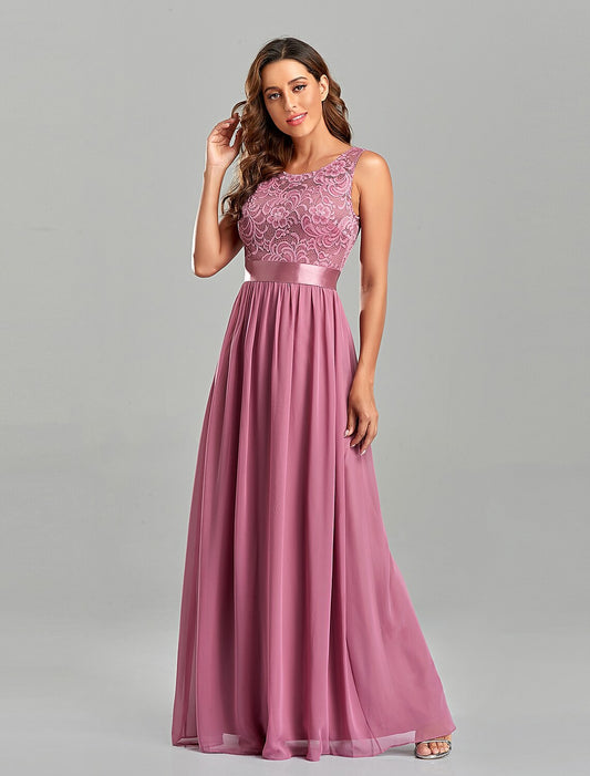 A-Line Evening Gown Empire Dress Party Wear Wedding Guest Floor Length Short Sleeve Jewel Neck Chiffon with Embroidery by YiHuiw