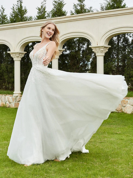 A-Line Spaghetti Strap Floor-Length Wedding Dress - Yihuiw by Yihuiw