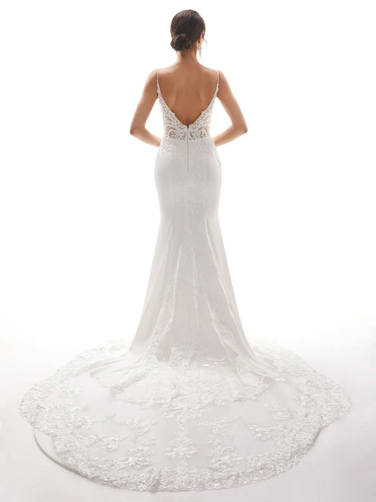 Mermaid Spaghetti Strap Floor-Length Wedding Dress - Yihuiw by Yihuiw