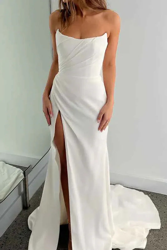 Mermaid Strapless High Slit Floor-Length Wedding Dress - Yihuiw by Yihuiw