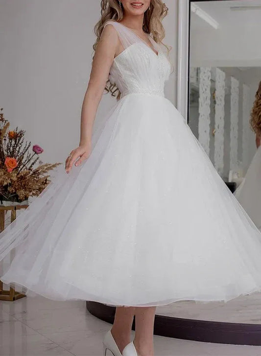 Sweetheart Tea-Length Wedding Dress - Yihuiw by Yihuiw