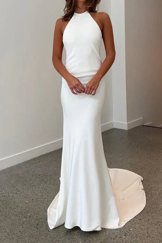 Mermaid Halter Floor-Length Wedding Dress - Yihuiw by Yihuiw