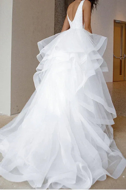 Mermaid V-Neck Sleeveless Floor-Length Wedding Dress - Yihuiw by Yihuiw