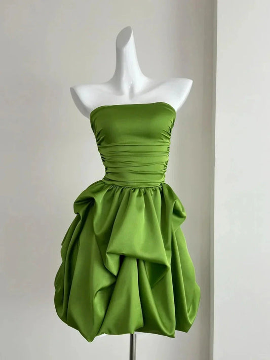 sweet tube top short satin homecoming dress birthday party dress simple gentle atmospheric and unique desi Bring summer colors to enhance whiteness by YiHuiw