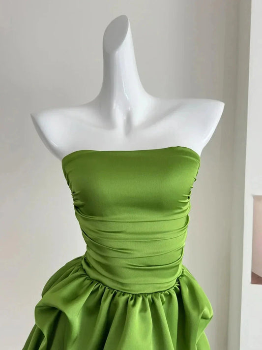 sweet tube top short satin homecoming dress birthday party dress simple gentle atmospheric and unique desi Bring summer colors to enhance whiteness by YiHuiw