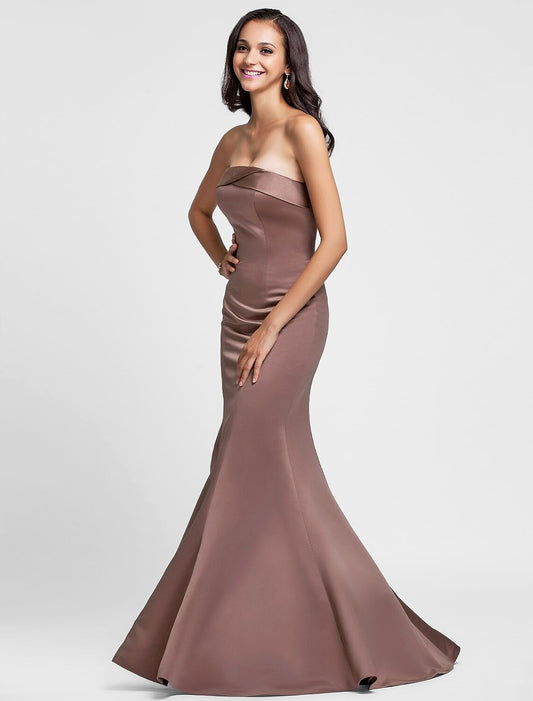 Mermaid / Trumpet Bridesmaid Dress Strapless Sleeveless Floor Length Satin with Side Draping