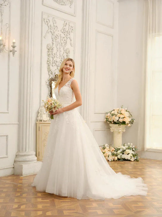 A-Line Floor-Length Wedding Dress - Yihuiw by Yihuiw
