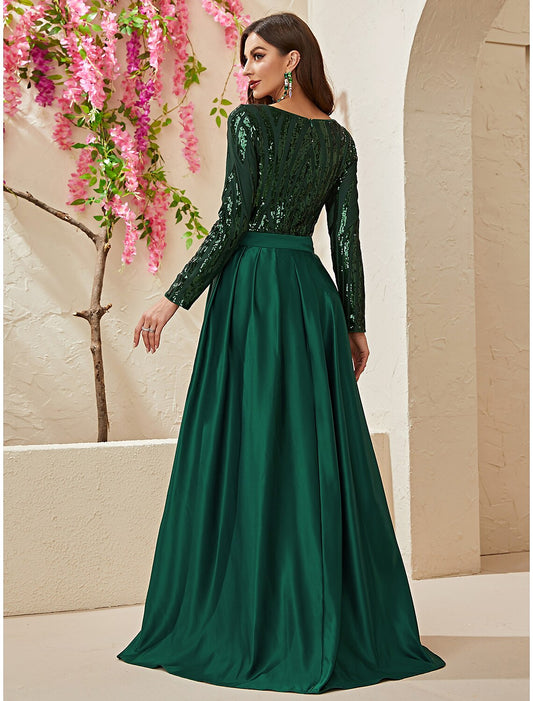 Mermaid / Trumpet Evening Gown Sparkle & Shine Dress Formal Wedding Sweep / Brush Train Long Sleeve V Neck Detachable Polyester with Sequin Overskirt by YiHuiw