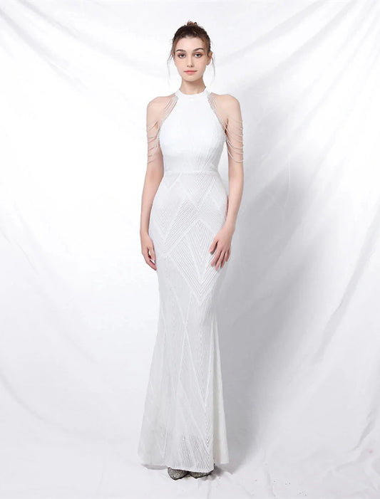 Mermaid Party Dress Prom Dresses Sparkle & Shine Dress Formal Wedding Guest Floor Length Sleeveless Halter Neck Sequined with Sequin by YiHuiw