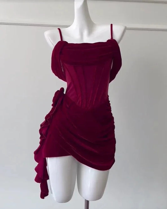 velvet sling fishbone slim waist short homecoming dress birthday party dress Prom dress simple gentle atmospheric and unique desi Bring summer colors to enhance whiteness by YiHuiw