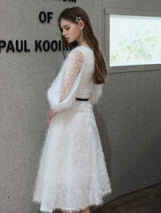 A-Line Cocktail Dresses Princess Dress Cocktail Party Valentine's Day Tea Length 3/4 Length Sleeve Jewel Neck Nylon with Sash / Ribbon Pure Color