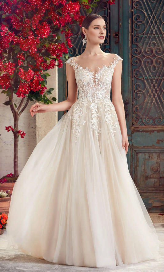 A-Line Illusion Lace Floor-Length Wedding Dress - Yihuiw by Yihuiw