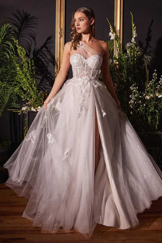 A-Line One-Shoulder Floor-Length Wedding Dress - Yihuiw by Yihuiw