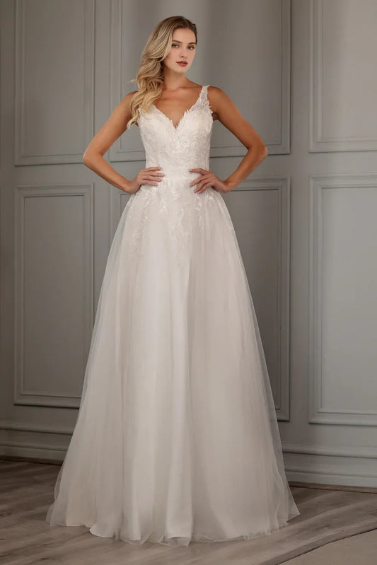 A-Line Plunging Sleeveless Floor-Length Wedding Dress - Yihuiw by Yihuiw