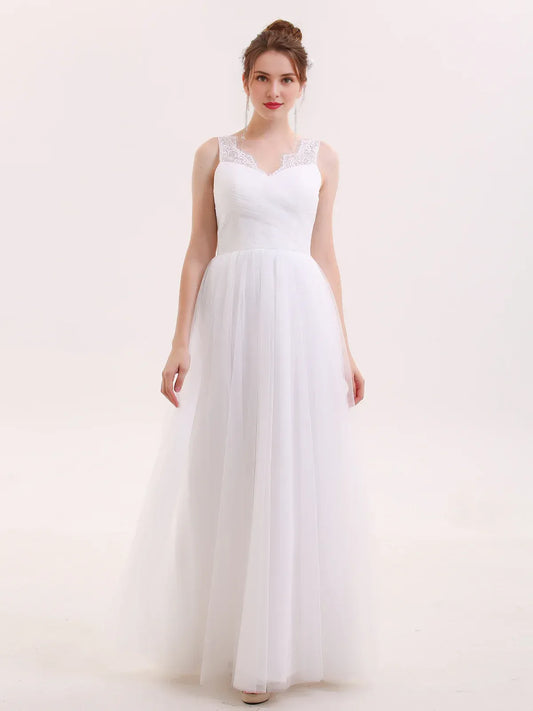 A-Line V-Neck Sleeveless Floor-Length Wedding Dress - Yihuiw by Yihuiw