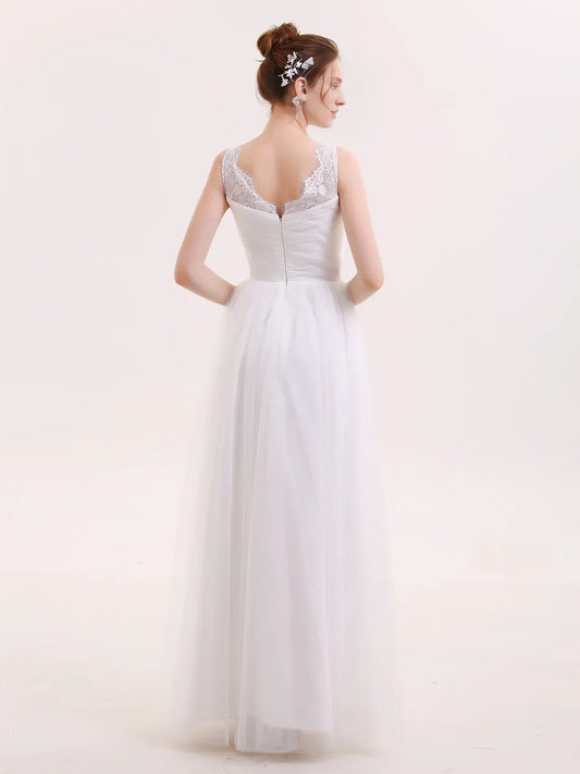A-Line V-Neck Sleeveless Floor-Length Wedding Dress - Yihuiw by Yihuiw
