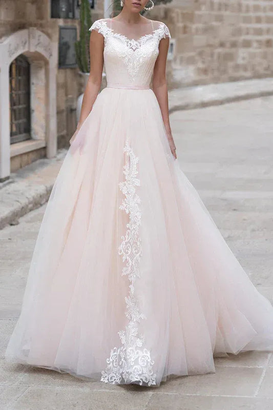 A-Line Illusion Floor-Length Wedding Dress - Yihuiw by Yihuiw