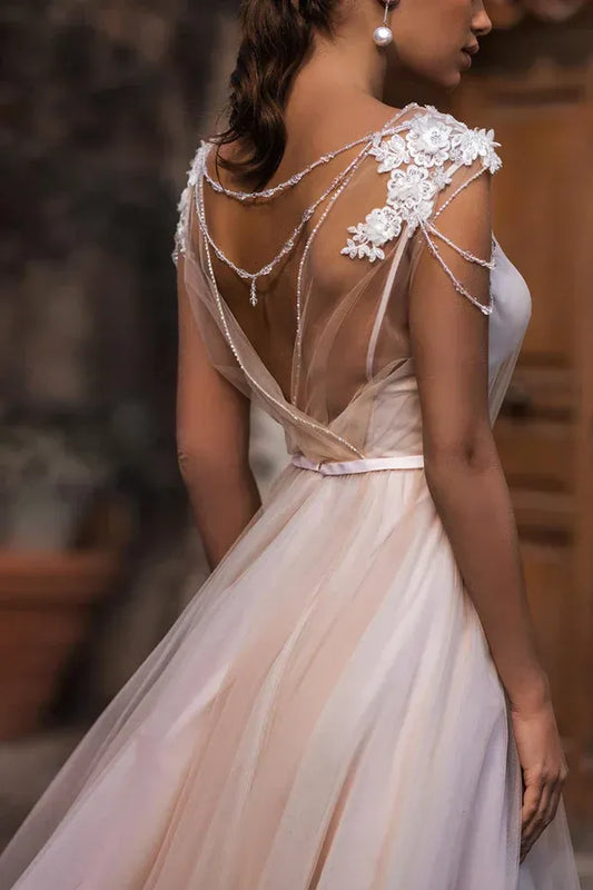 A-Line Illusion Sleeveless Floor-Length Wedding Dress - Yihuiw by Yihuiw