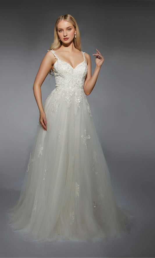 A-Line Spaghetti Strap Tulle Wedding Dress - Yihuiw by Yihuiw