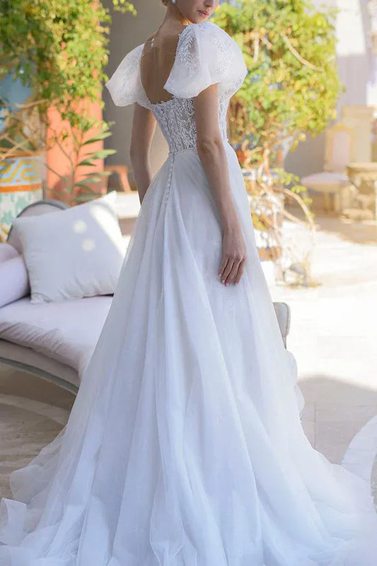A-Line Square Neck Floor-Length Wedding Dress - Yihuiw by Yihuiw