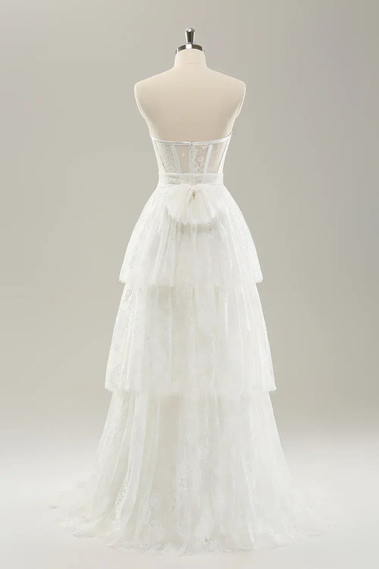 Strapless Tiered Floor-Length Wedding Dress - Yihuiw by Yihuiw