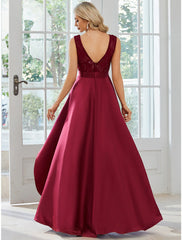 A-Line Wedding Guest Dresses Casual Dress Party Wear Asymmetrical Sleeveless Jewel Neck Satin with Pure Color