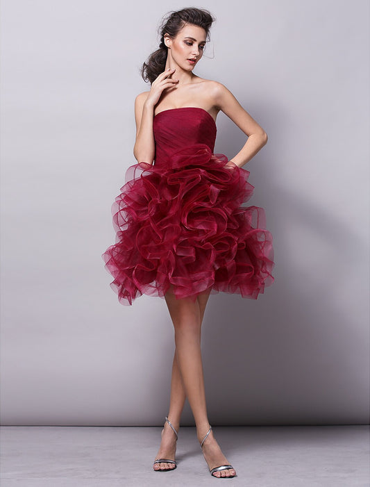 Ball Gown Hot Homecoming Cocktail Party Valentine's Day Dress Strapless Sleeveless Short / Mini Tulle with Ruched Tier by YiHuiw