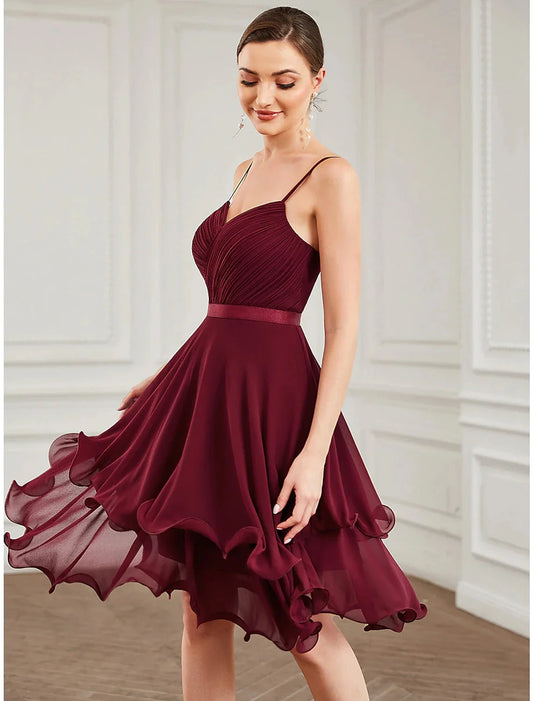 A-Line Homecoming Dresses Tiered Plisse Dress Homecoming Prom Short / Mini Sleeveless Sweetheart Chiffon with Pure Color Tiered by YiHuiw