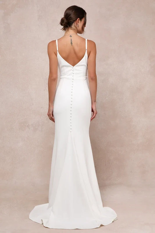 White Mermaid Spaghetti Strap Mini Wedding Gown - Yihuiw by Yihuiw