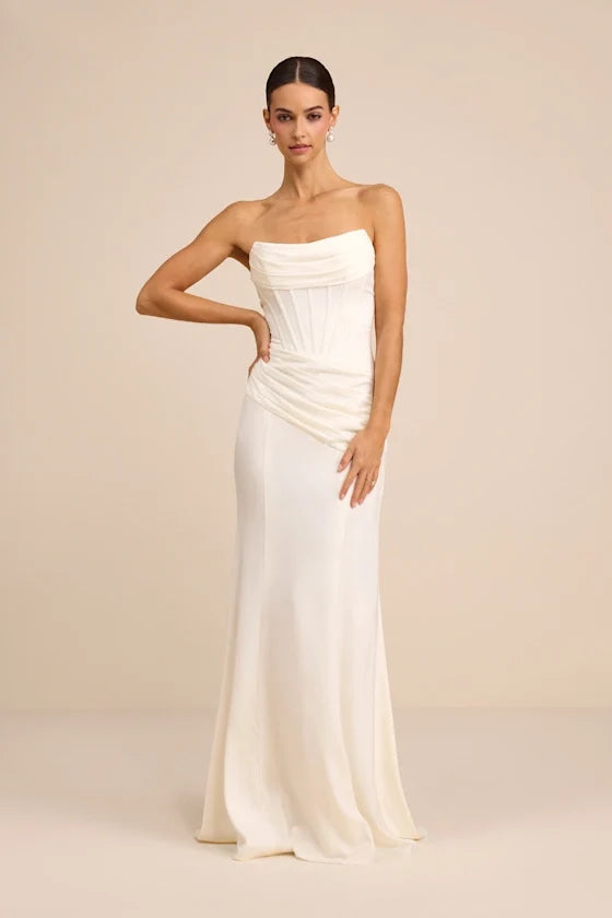 Mermaid Strapless Lace-Up Back Ruched Wedding Gown - Yihuiw by Yihuiw