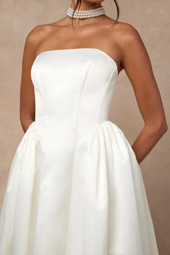 A-Line Strapless Satin Wedding Gown - Yihuiw by Yihuiw