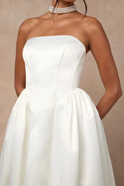 A-Line Strapless Satin Wedding Gown - Yihuiw by Yihuiw