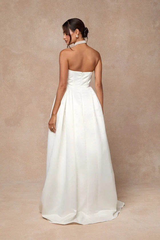 A-Line Strapless Satin Wedding Gown - Yihuiw by Yihuiw