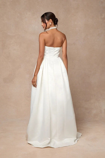 A-Line Strapless Satin Wedding Gown - Yihuiw by Yihuiw