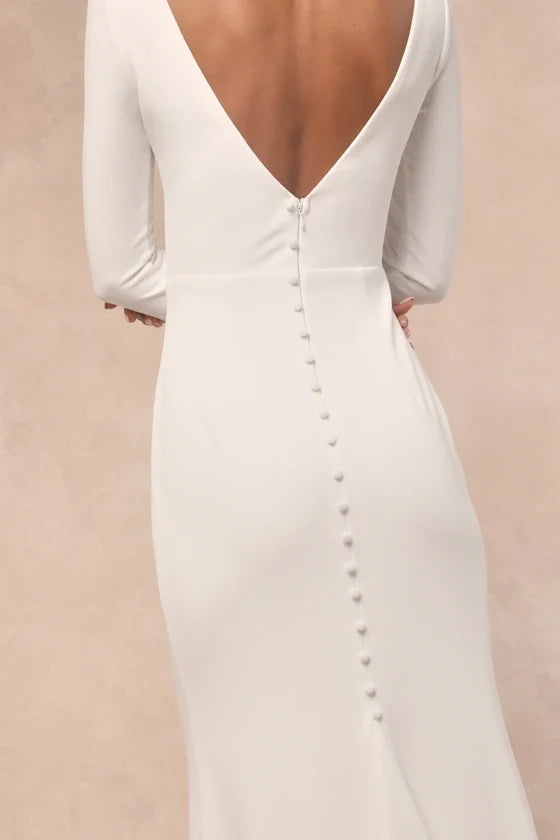 Mermaid V-Neck Long Sleeve Wedding Gown - Yihuiw by Yihuiw